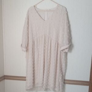 Women's Cream Textured V-Neck Dress, Summer, Special, Occasions, Fully Lined